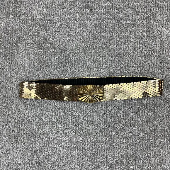 Vintage Metal Stretch Belt Womens One Size Gold Tone Wide Medallion 70s 80s